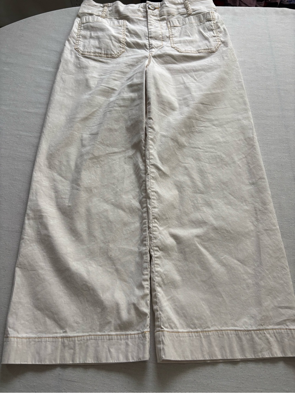 Anthropologie Maeve Colette High Rise Wide Leg Cropped Pants Ivory Size 29 - Picture 2 of 10